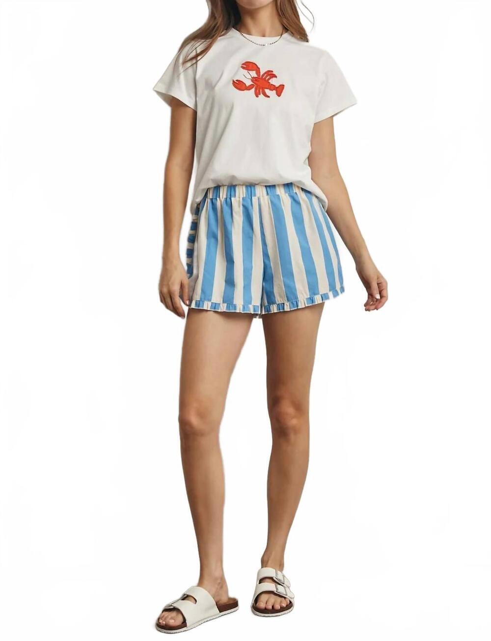 NEW WISHLIST chunky stripe ruffle shorts in blue and white